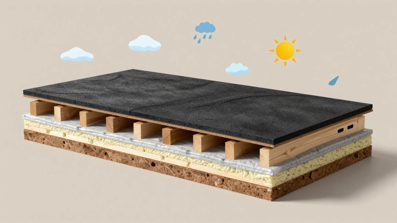 Разрез террасного основания с вентиляцией и гидроизоляцией под покрытием.