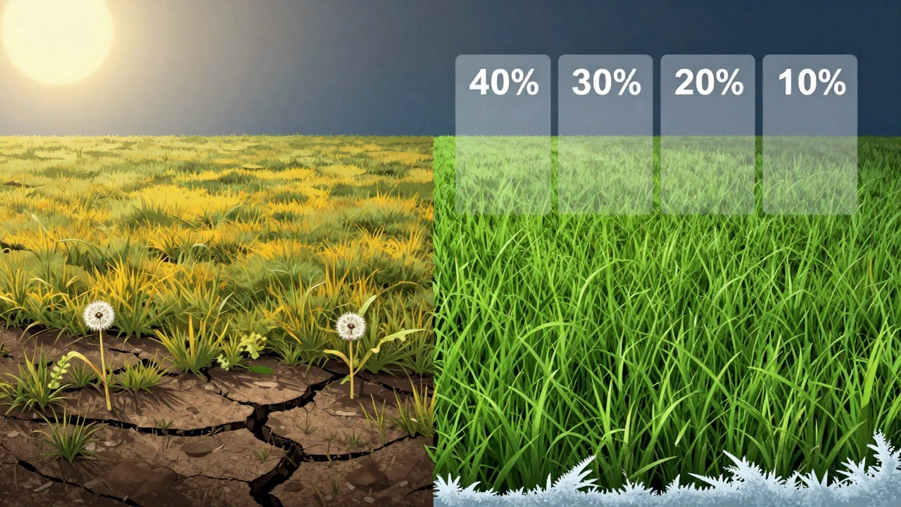 Сравнение погибшего и успешного газона в Сибири с процентными пропорциями трав.