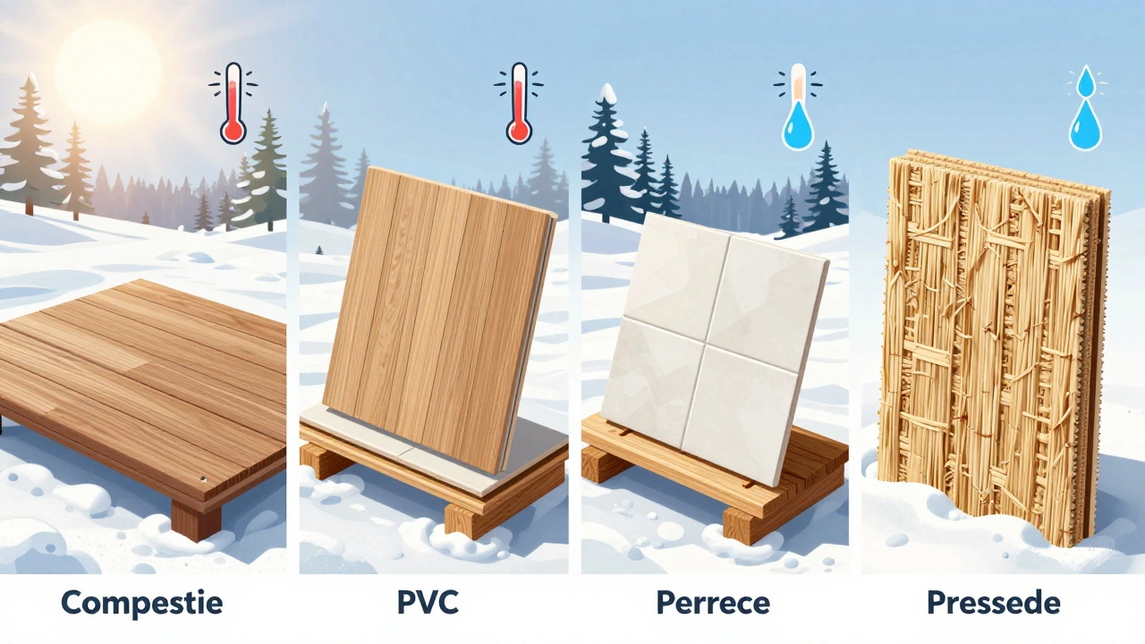 Сравнение четырех материалов для пола террасы: композит, ПВХ, керамогранит на лагах и прессованная солома в суровых условиях Сибири.