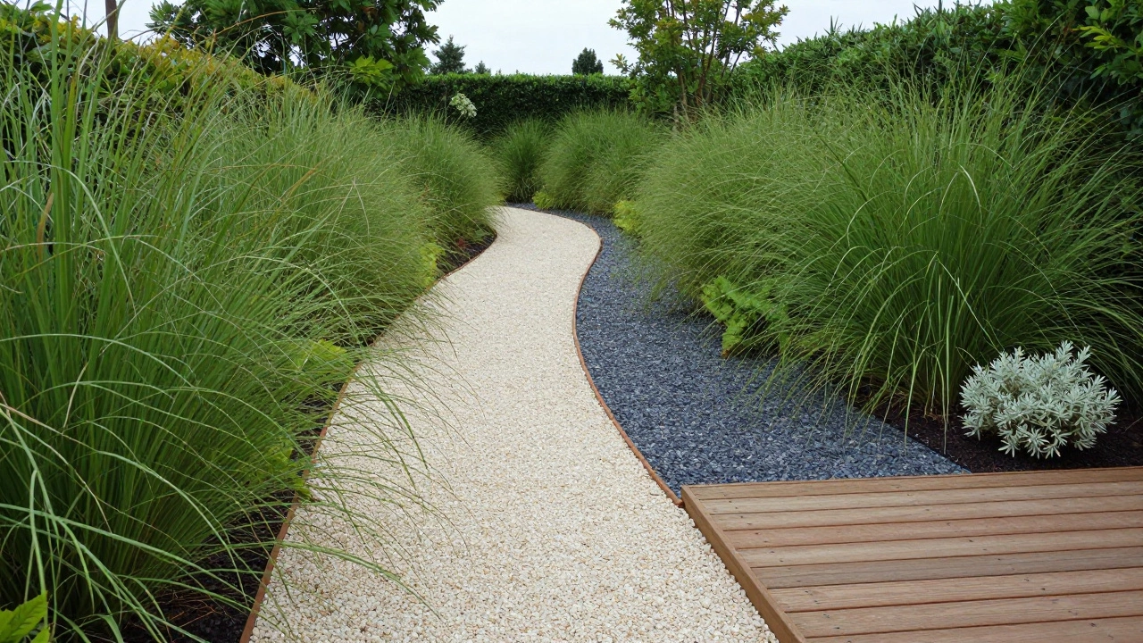 Завершённая каменистая дорожка в современном ландшафтном дизайне