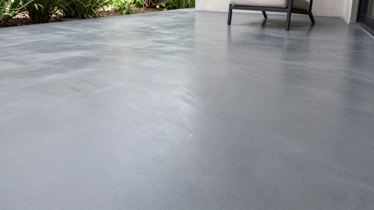 Бетонный пол террасы с серым эпоксидным покрытием