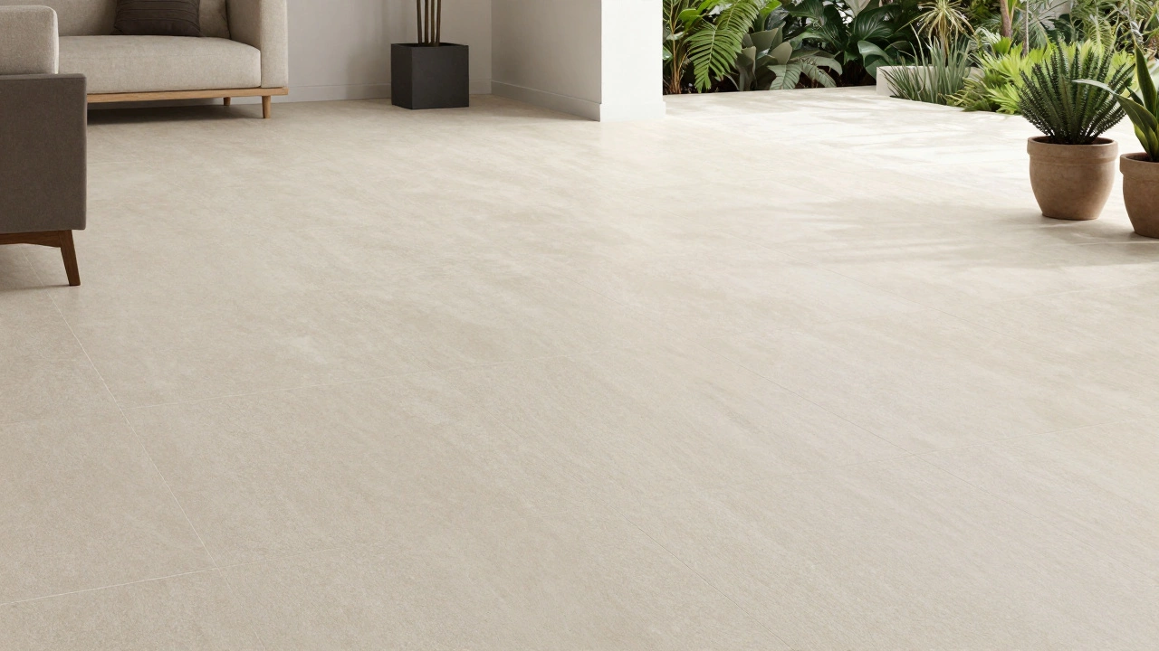 Переход из гостиной на террасу с покрытием из матового керамогранита