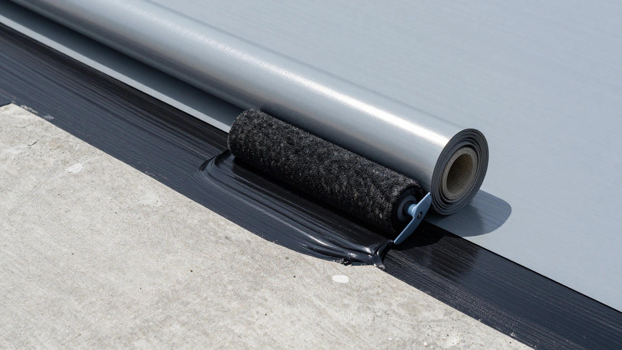 Слои гидроизоляции на бетоне: полимерная мастика и ПВХ-мембрана в разрезе