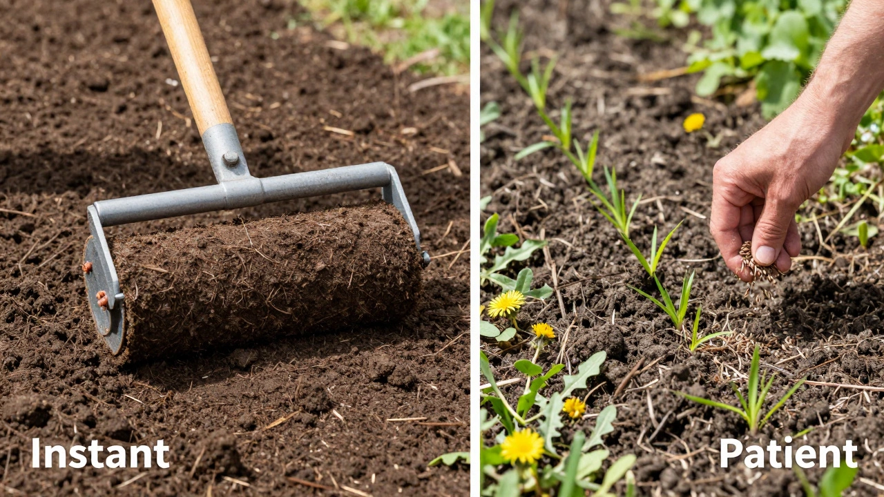 Сравнение укладки рулонного дерна и посева семян травы на участке